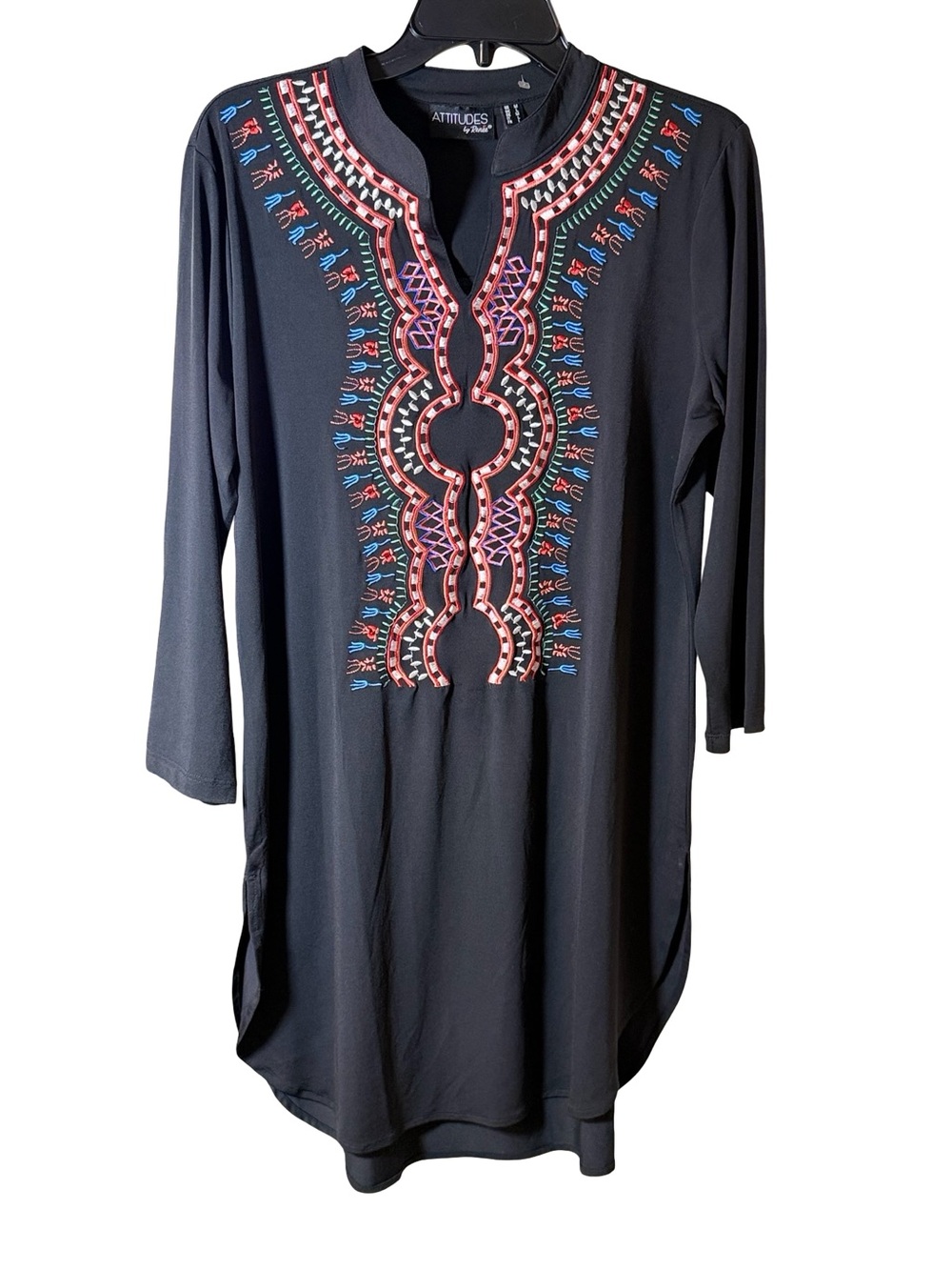Attitudes by Renee Black Embroidered Tunic Top/Dress - Black